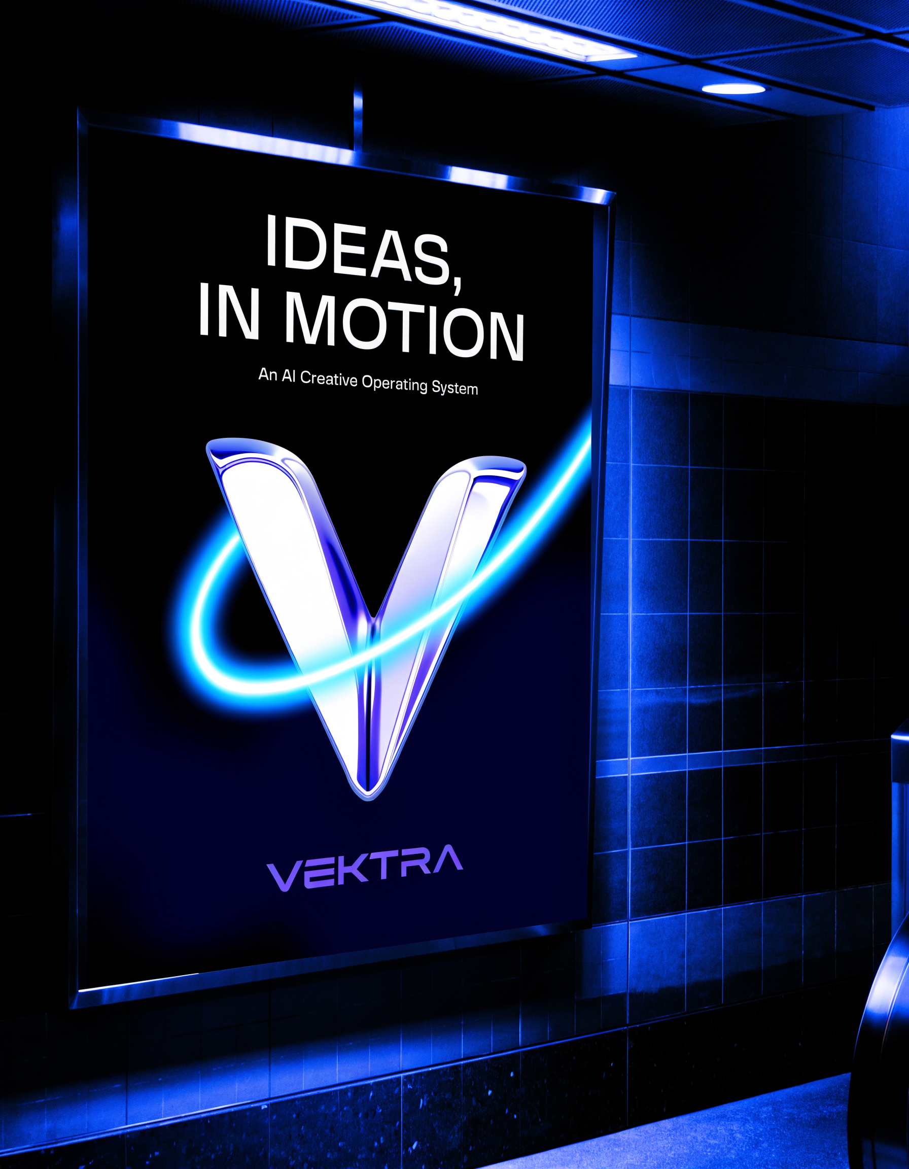 Affiche VEKTRA dans un couloir de métro futuriste