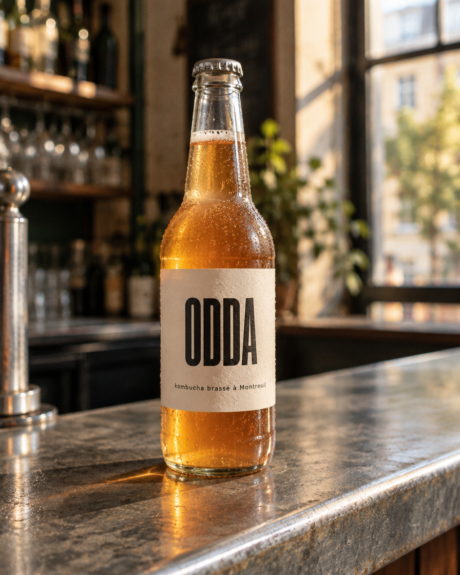 Bouteille ODDA sur un comptoir en zinc